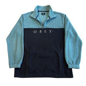 Obey Jacket Mens Small Channel Mock Quarter Zip Tech Fleece Sweater Skater Baggy